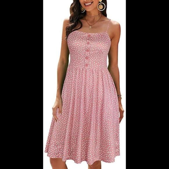 Sleeveless Casual Dress with Pockets Button Spaghetti Strap Dresse - Picture 1 of 4
